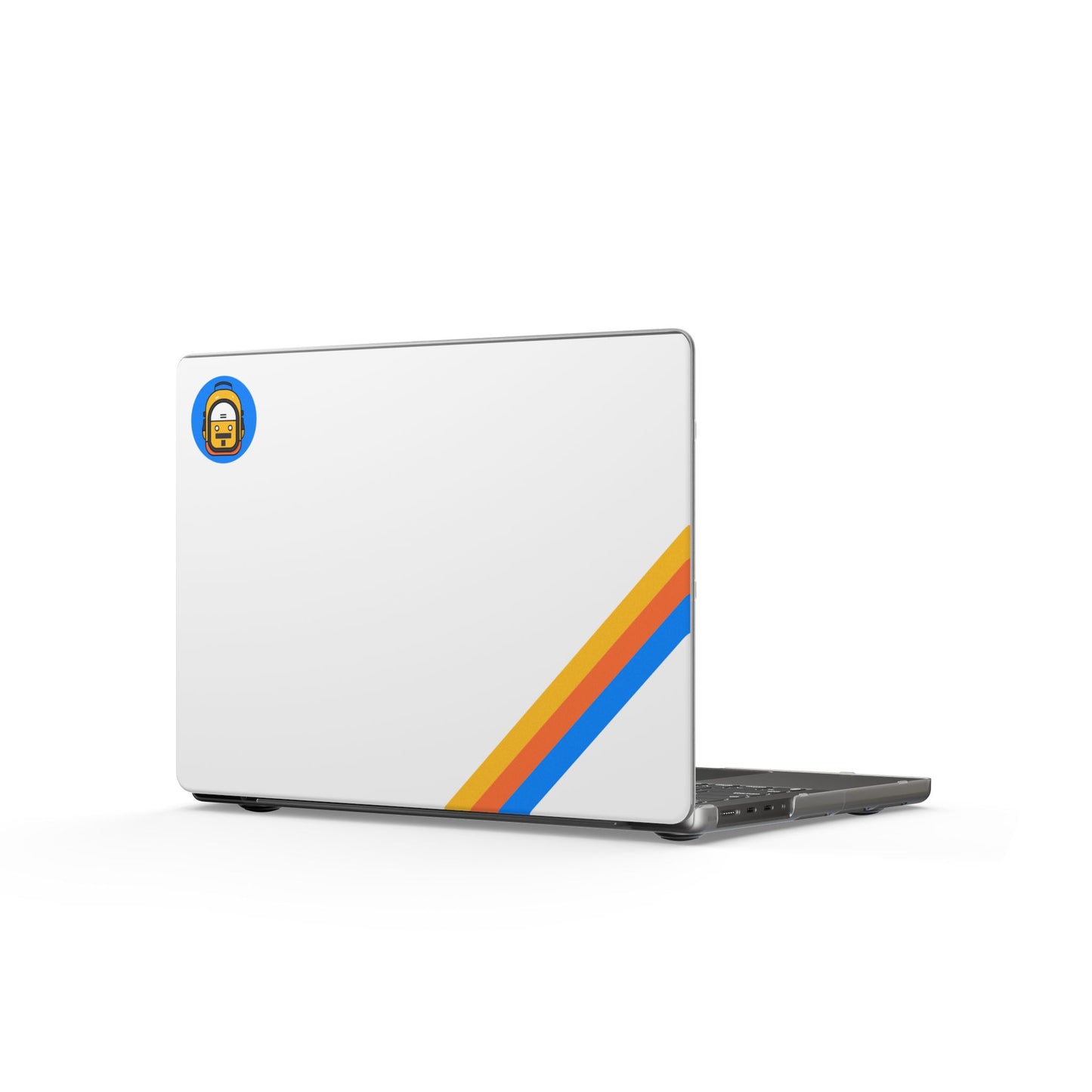 TPB Retro Stripe MacBook Case — Matte White Laptop Cover with Colorful Diagonal Bands