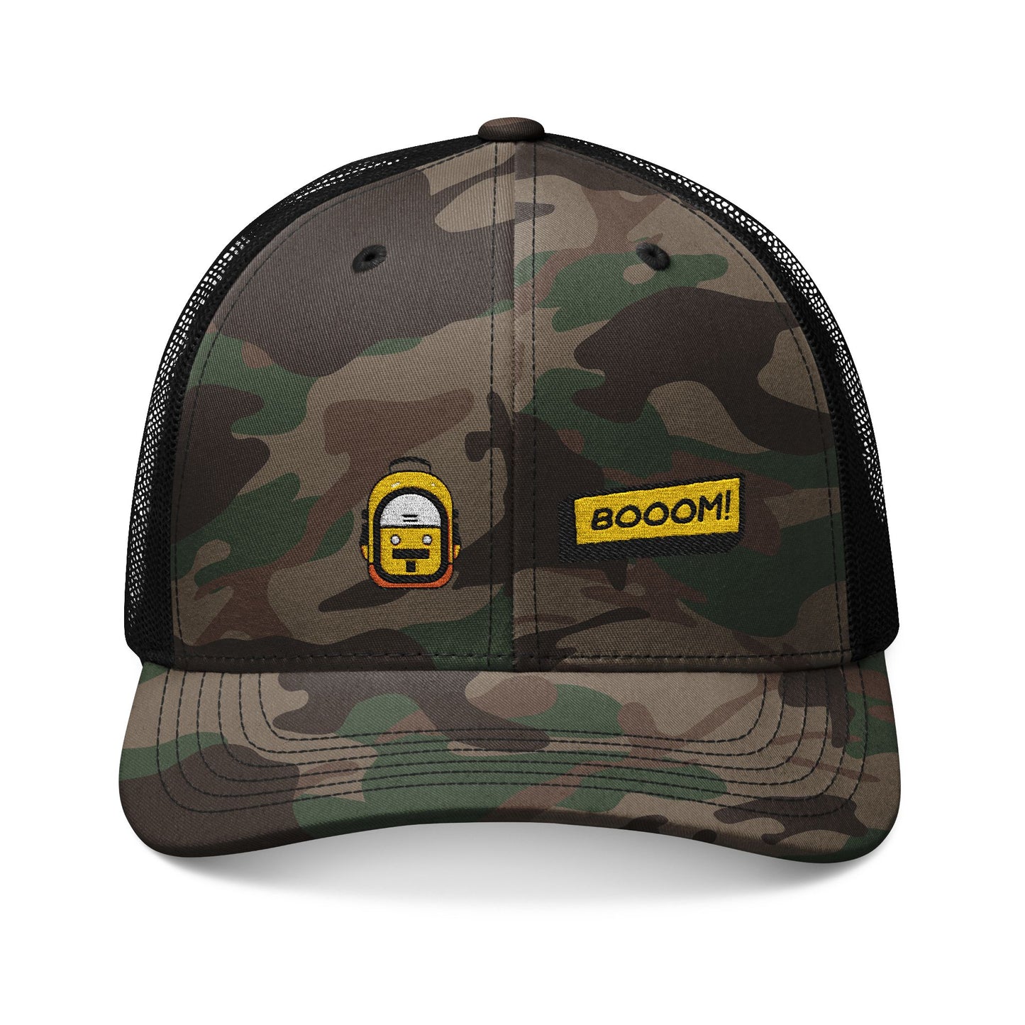 Camo Trucker Hat — Embroidered "BOOOM!"