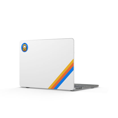 TPB Retro Stripe MacBook Case — Matte White Laptop Cover with Colorful Diagonal Bands