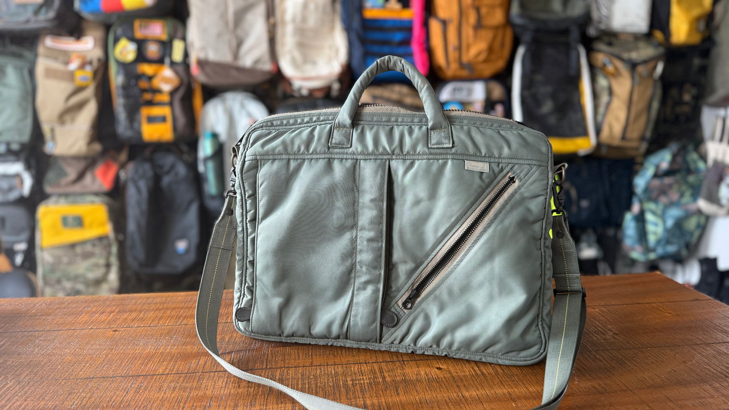 Vintage Harvest Label Briefcase 2 Way Koichi Yamaguchi era Bag - sage green