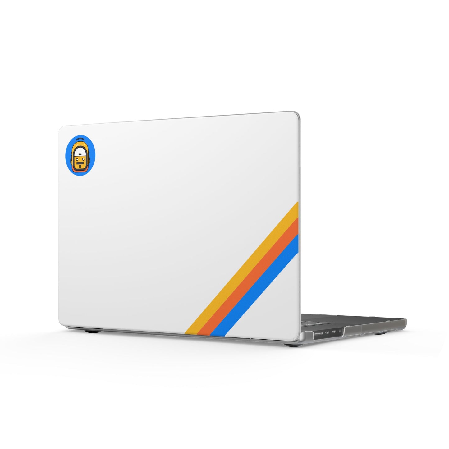 TPB Retro Stripe MacBook Case — Matte White Laptop Cover with Colorful Diagonal Bands