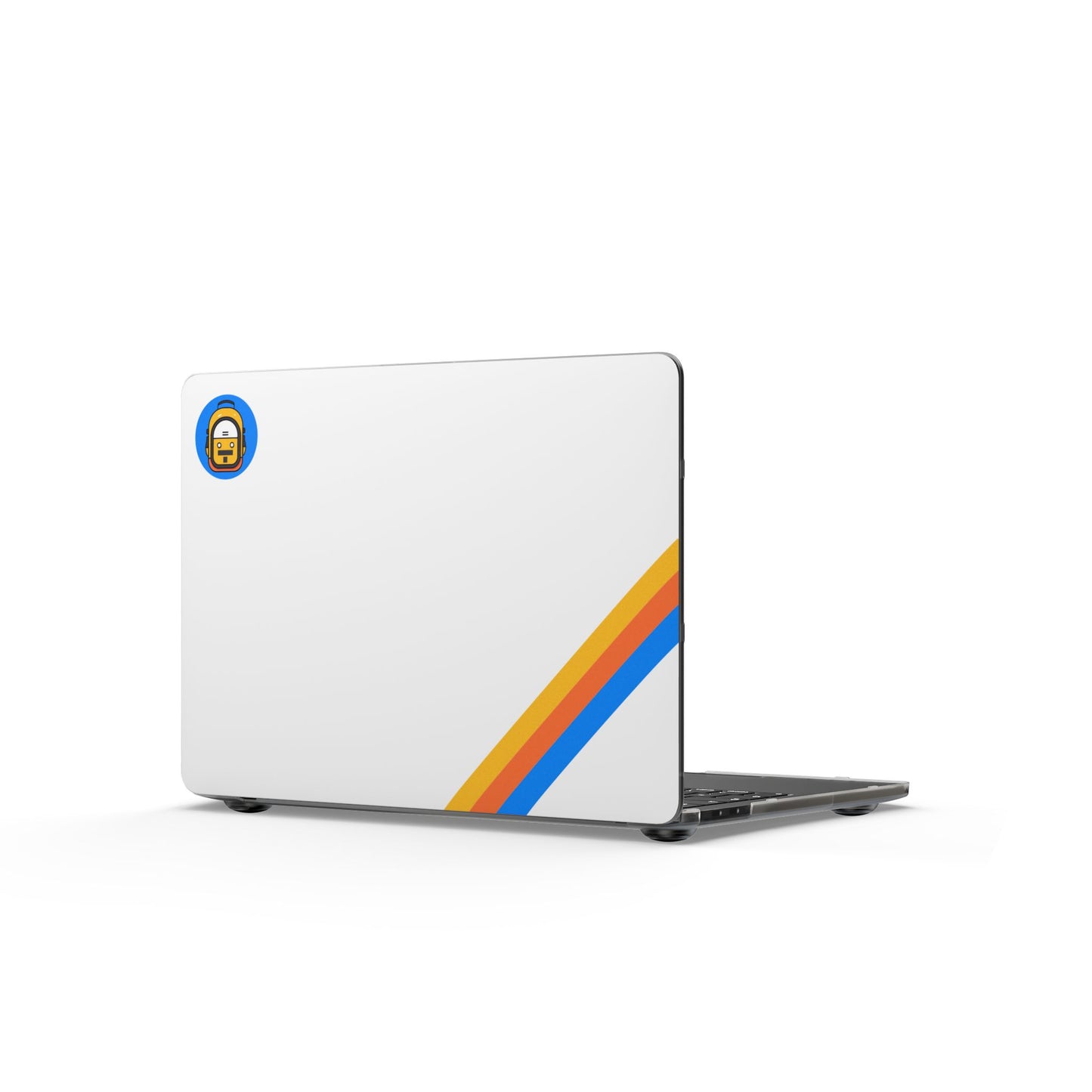 TPB Retro Stripe MacBook Case — Matte White Laptop Cover with Colorful Diagonal Bands