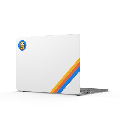 TPB Retro Stripe MacBook Case — Matte White Laptop Cover with Colorful Diagonal Bands