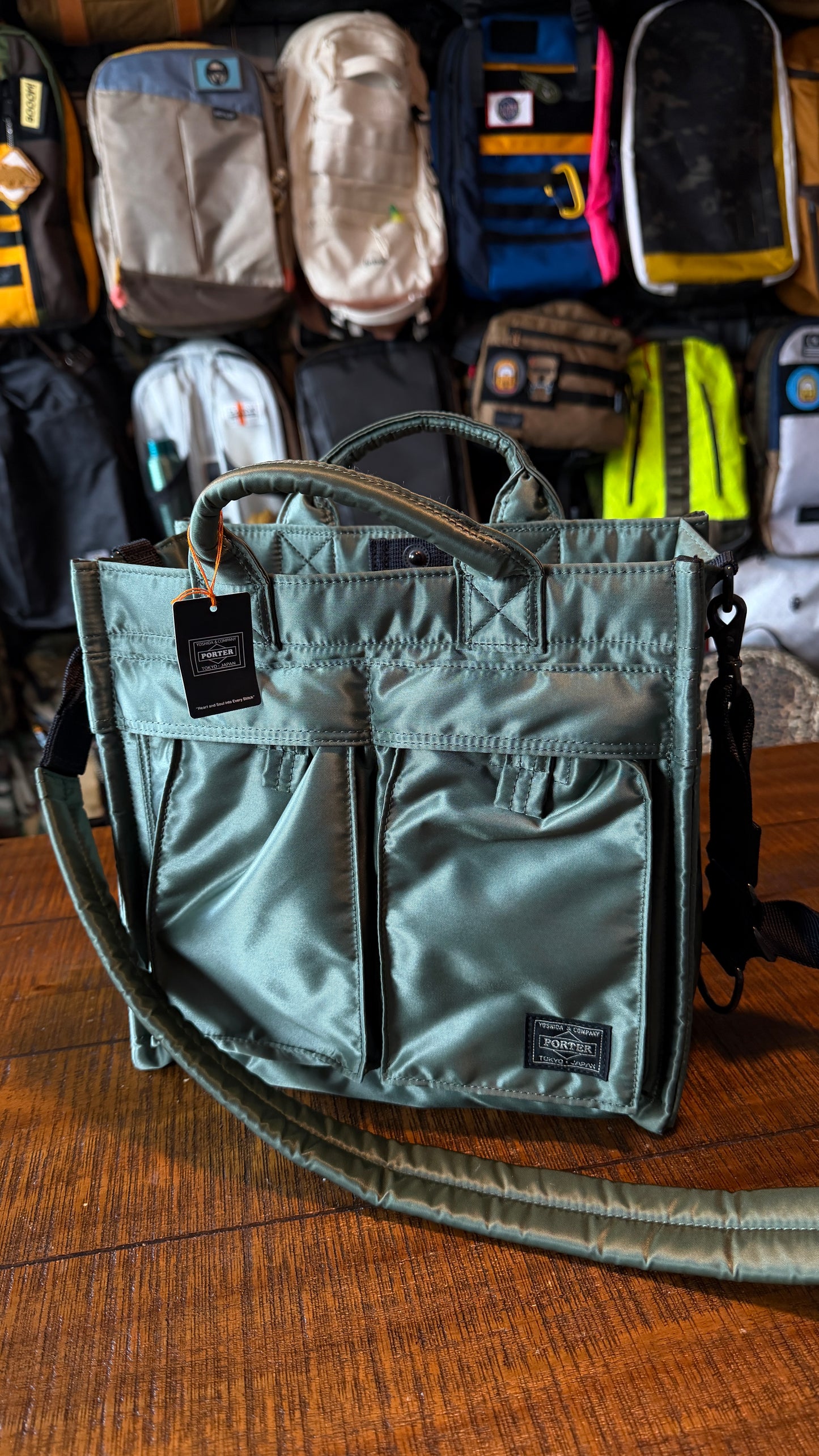 Yoshida Porter & Co PX Tanker Green Crossbody Square Satchel